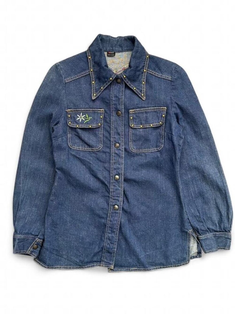True Vintage Wescott Jean Jacket Embroidered Floral Pattern Studded Chain Stitch
